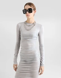 Draped wool jersey calf-length dress