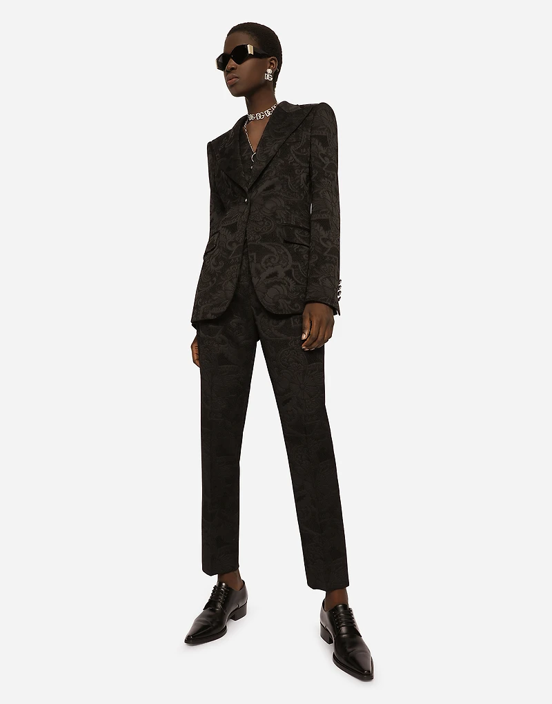 Floral jacquard pants