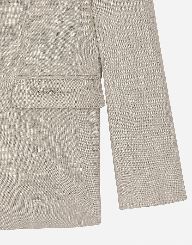 Single-breasted linen jacket with Dolce&Gabbana logo