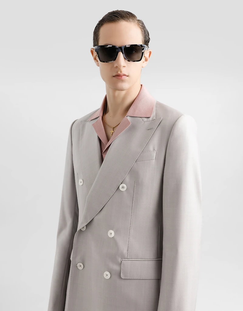 Deconstructed double-breasted wool and silk suit