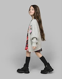 Cable-knit cardigan with DG logo and floral detailing