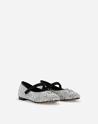 Satin ballet flats with fusible rhinestones