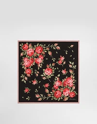 Rose bouquet-print silk twill scarf 50x50