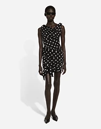 Charmeuse midi dress with draping and polka-dot print
