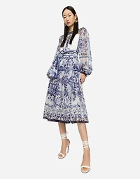 Majolica print chiffon midi dress