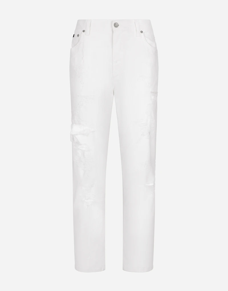 Cotton denim jeans with rips