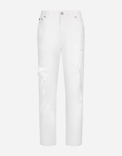 Cotton denim jeans with rips