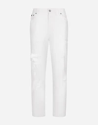 Cotton denim jeans with rips