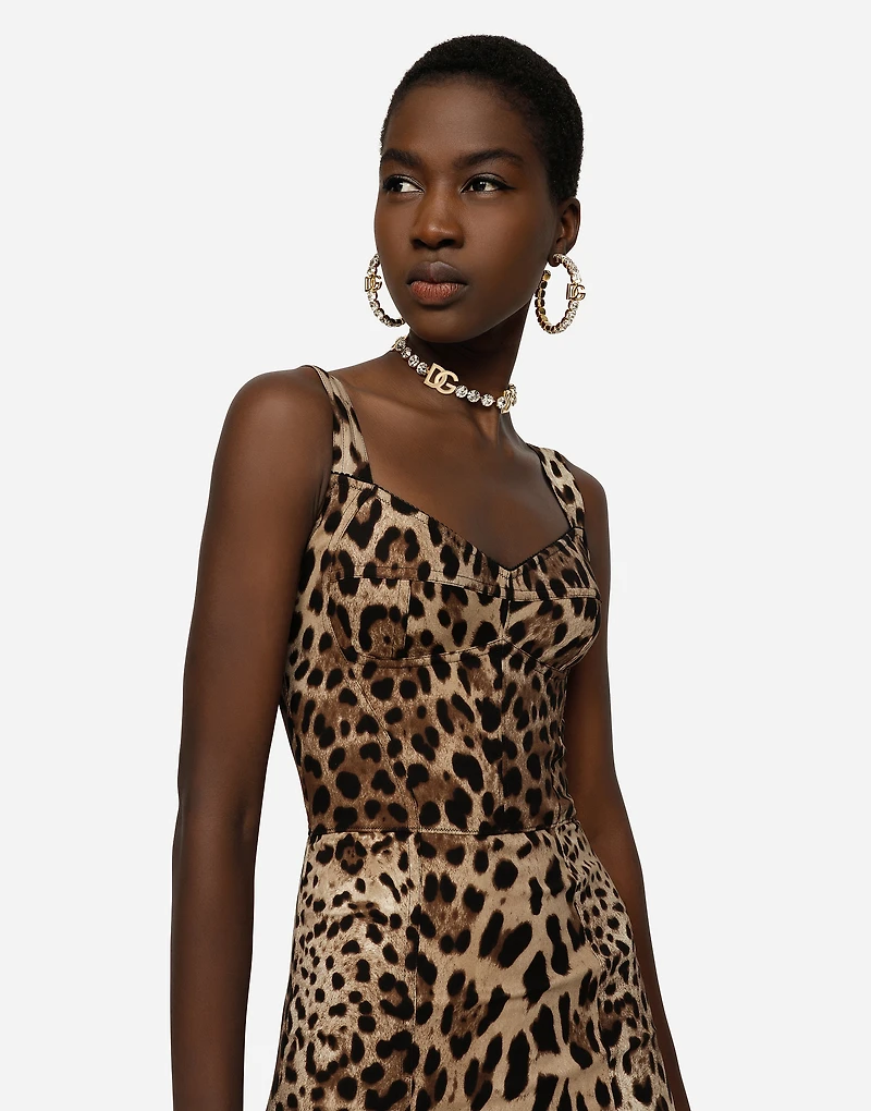 Leopard-print cady corset-style midi dress