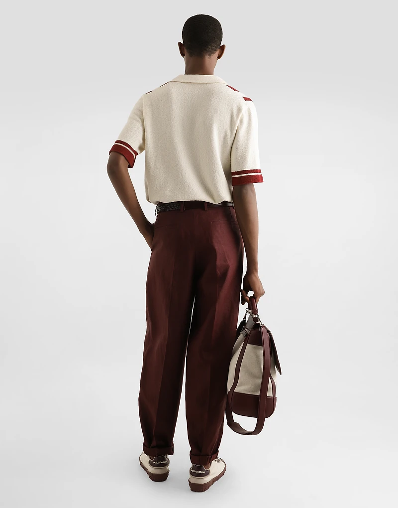 Cotton knit polo-shirt with inlaid stripe