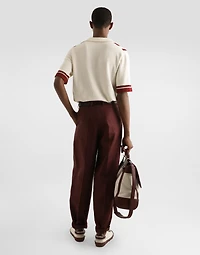 Cotton knit polo-shirt with inlaid stripe