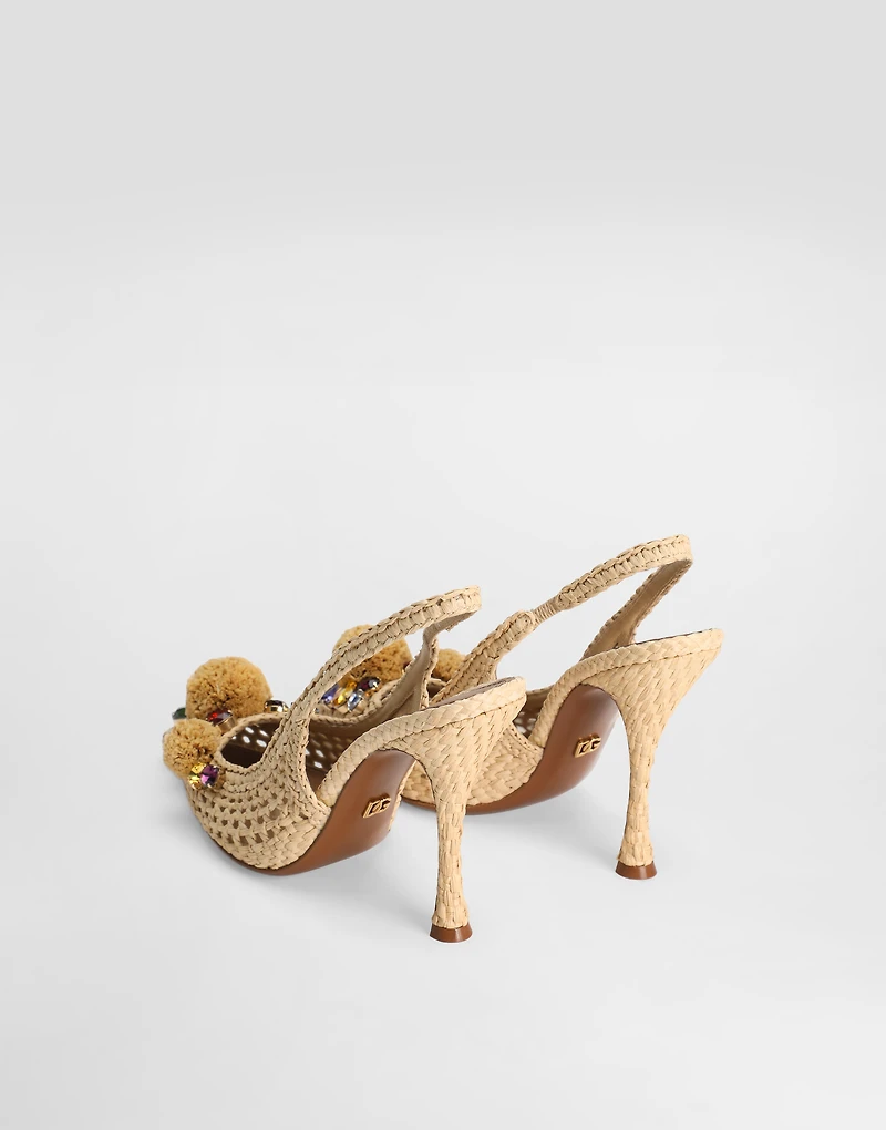 Rafia crochet slingback with stones