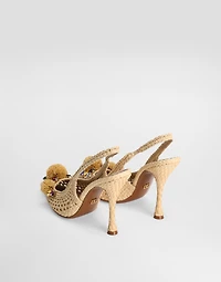 Rafia crochet slingback with stones