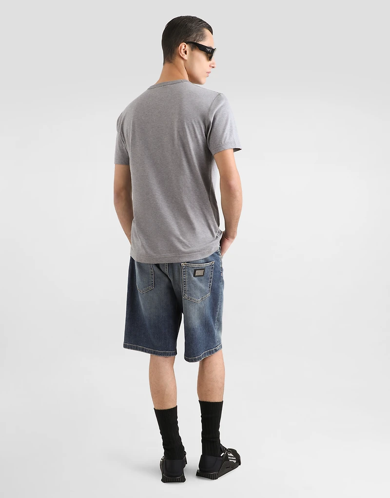 Light blue wash stretch denim shorts