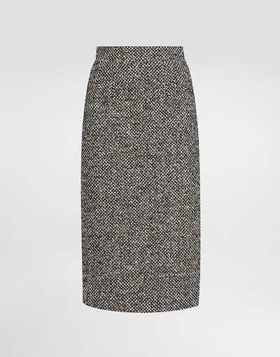 Dotted wool blend sheath skirt