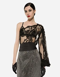 Chantilly lace one-shoulder blouse