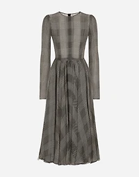 Chiffon calf-length circle skirt with glen plaid print