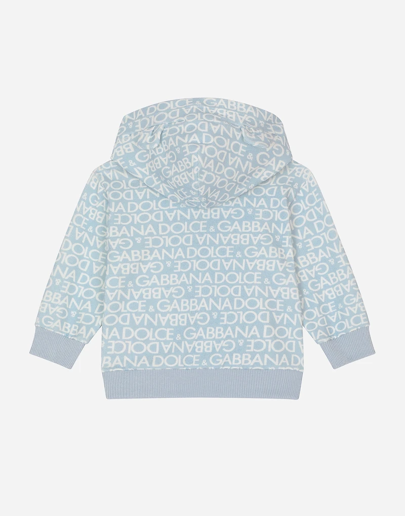 Jersey hoodie all-over logo print and patch