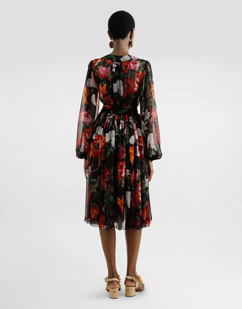 Flower-print chiffon dress