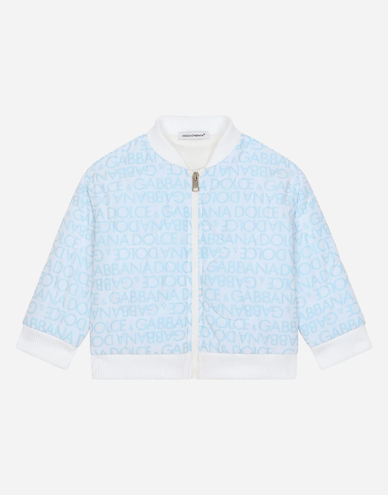 Short jacket with all-over logo print