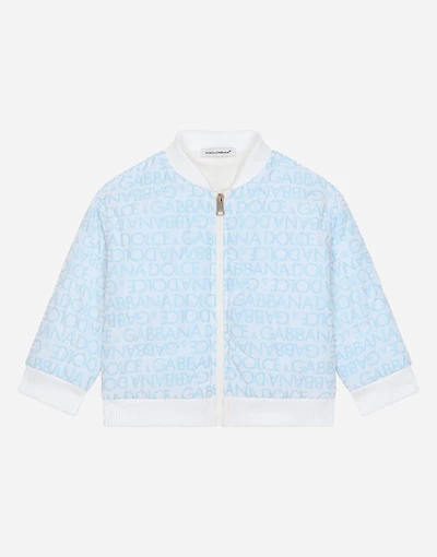 Short jacket with all-over logo print