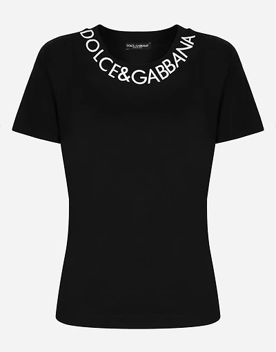 Jersey T-shirt with logo embroidery on neck