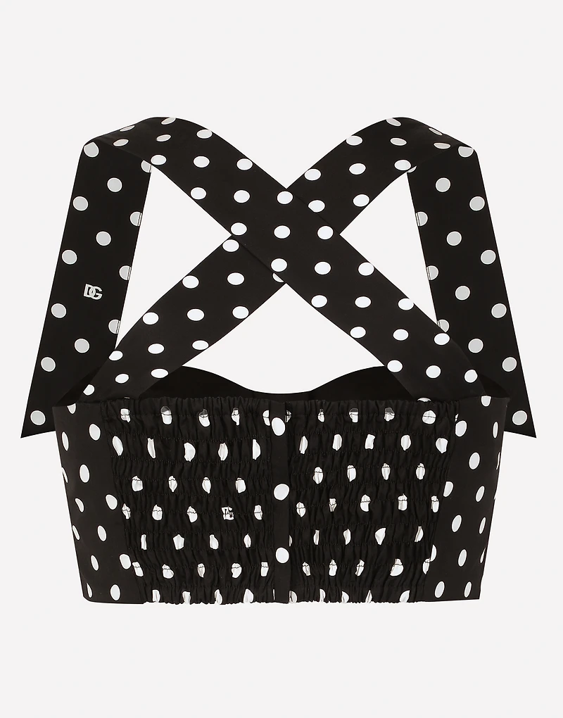 Cotton corset top with polka-dot print