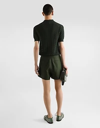 Linen fabric shorts with double darts