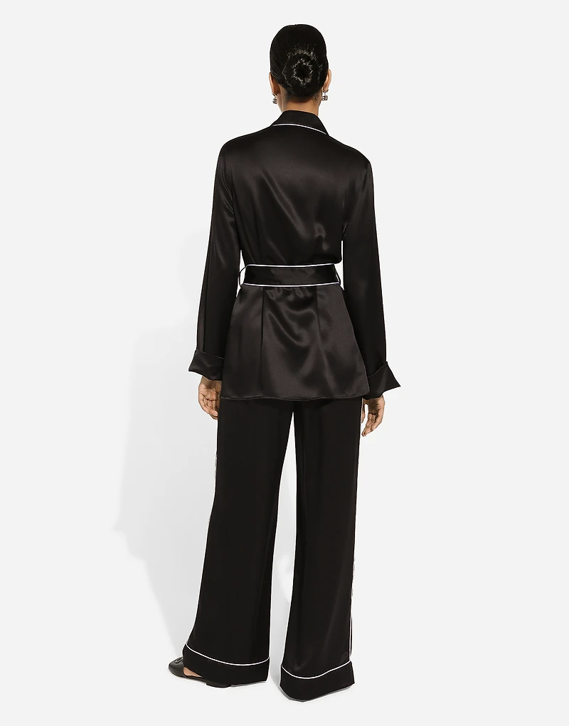 Silk pajama pants with contrasting piping