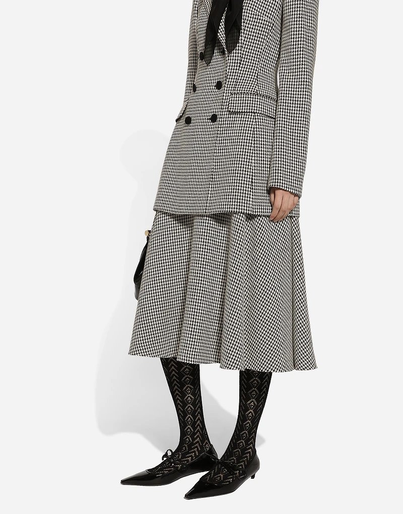 Calf-length wool houndstooth circle skirt