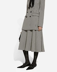Calf-length wool houndstooth circle skirt