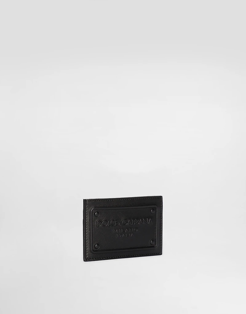 Calfskin card holder with raised logo