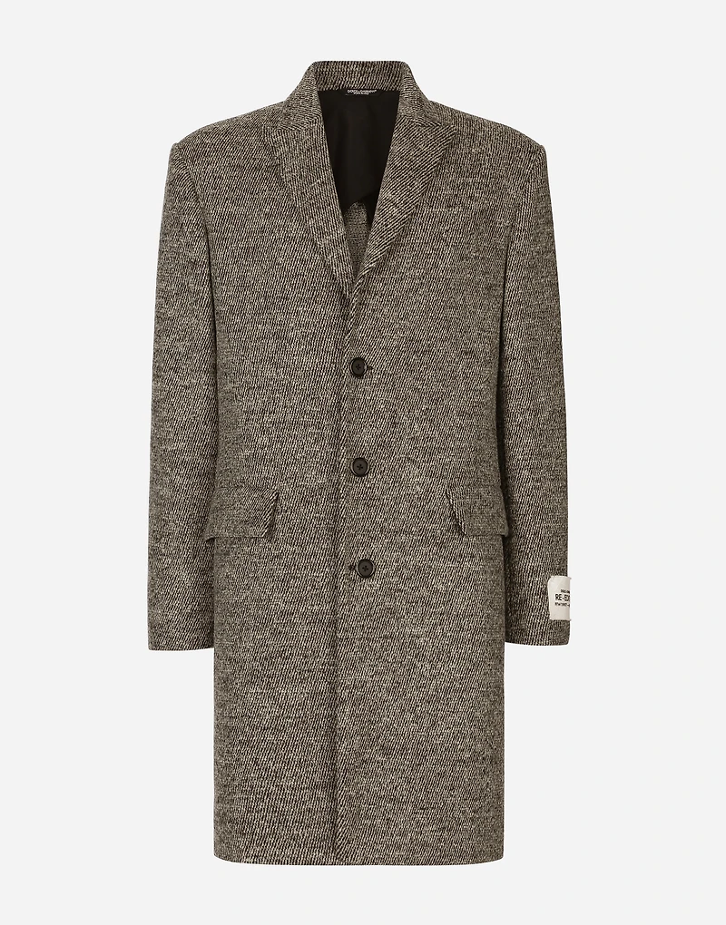 Single-breasted melange diagonal-weave wool coat