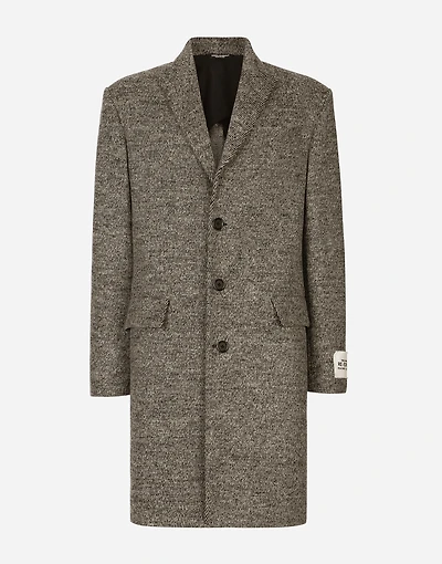 Single-breasted melange diagonal-weave wool coat