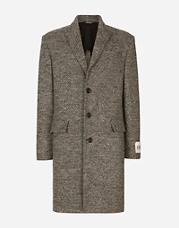 Single-breasted melange diagonal-weave wool coat