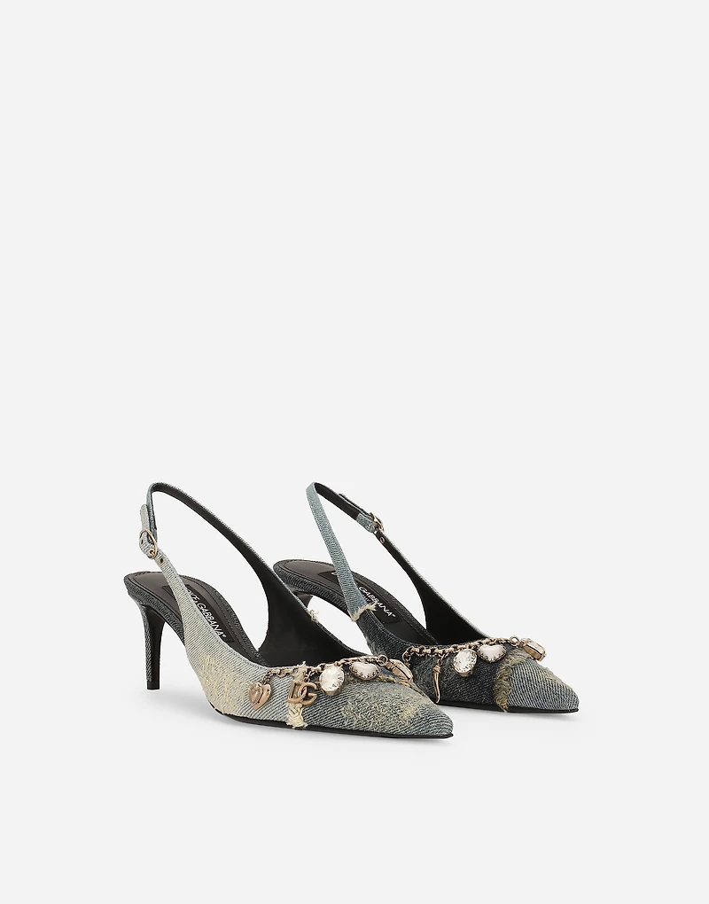 Patchwork denim slingbacks