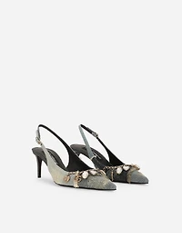 Patchwork denim slingbacks