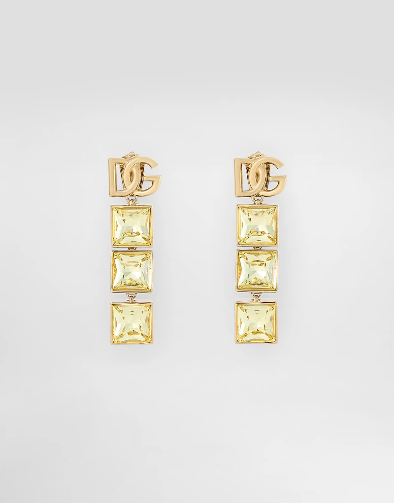Drop earrings with DG logo and rhinestones