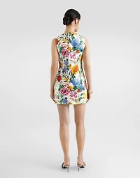 Brocade midi dress with floral print