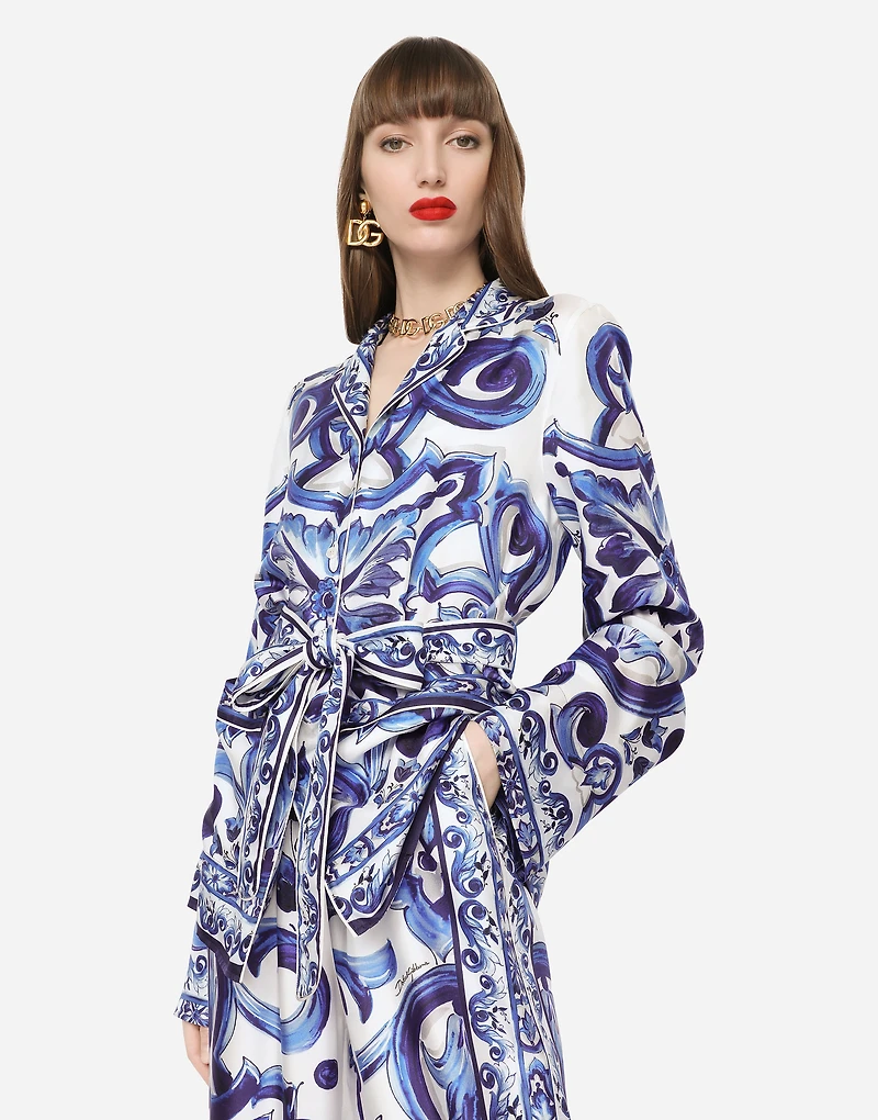 Majolica-print twill pajama shirt