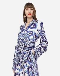Majolica-print twill pajama shirt