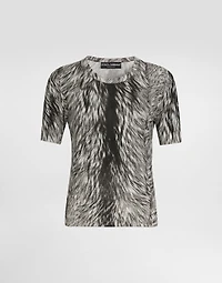 Fur-print silk sweater