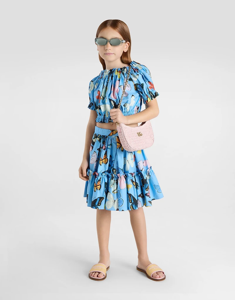 Cotton poplin top with butterfly print