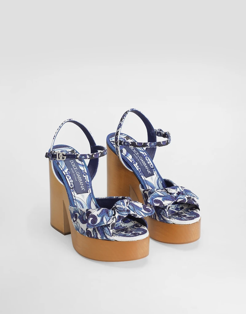 Majolica-print wedge sandal