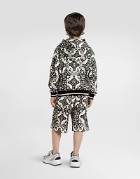 majolica-print hooded sweatshirt with zip
