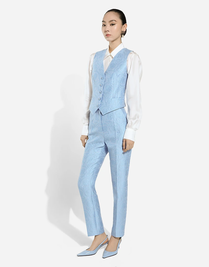 Tailored floral quilted jacquard pants