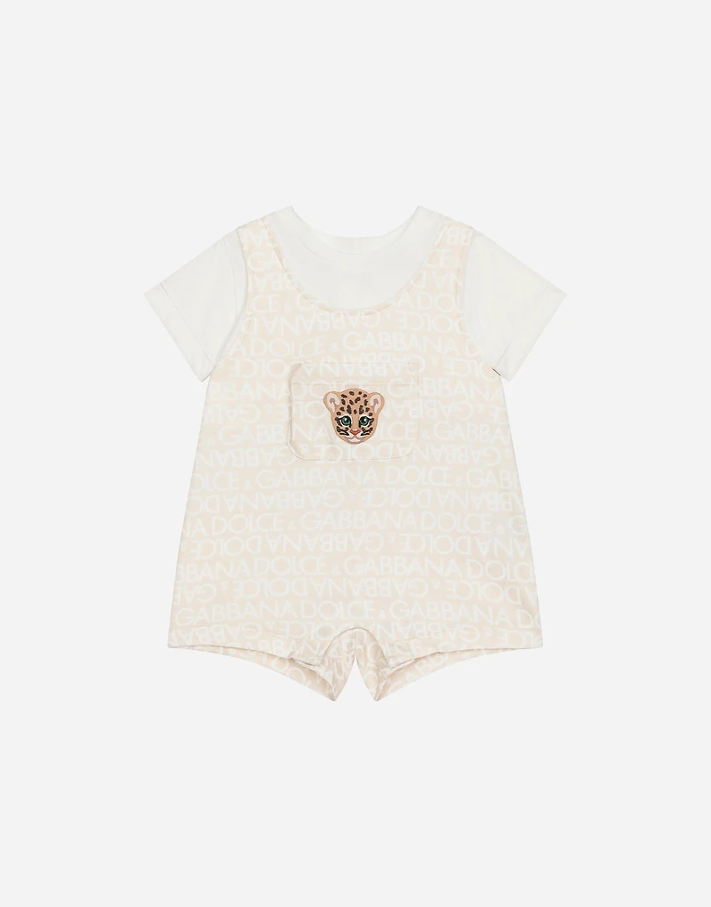 Jersey onesie with all-over logo print and patch