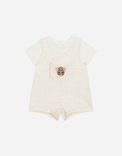 Jersey onesie with all-over logo print and patch
