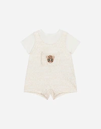 Jersey onesie with all-over logo print and patch