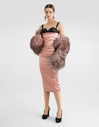 Draped satin calf-length dress with bra-style cups